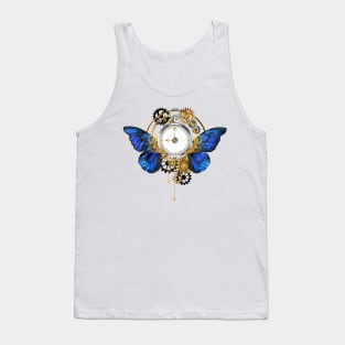 Clock with Blue Butterfly Wings Tank Top